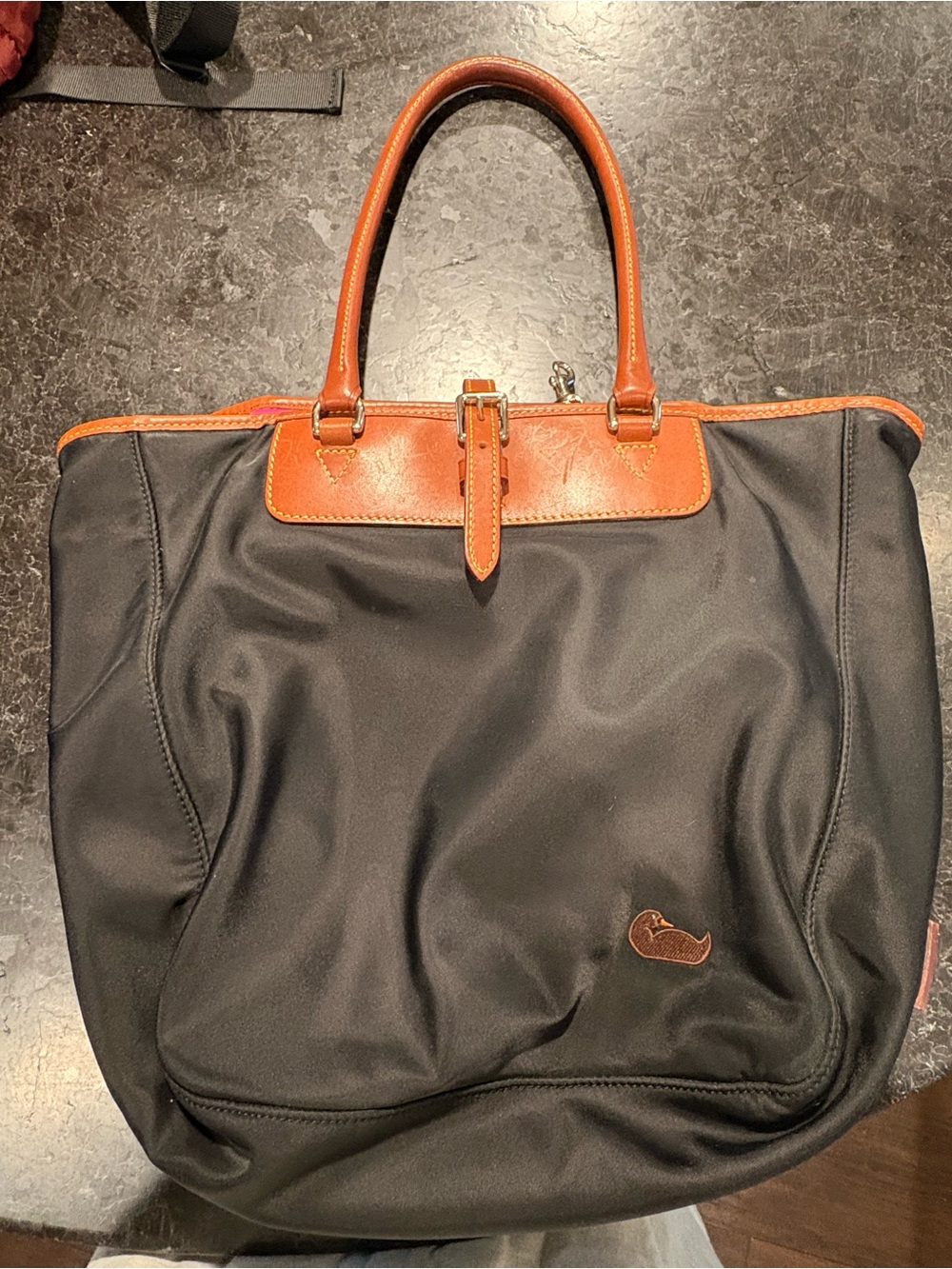 Dooney & Bourke Black Tote with Brown Leather Trim